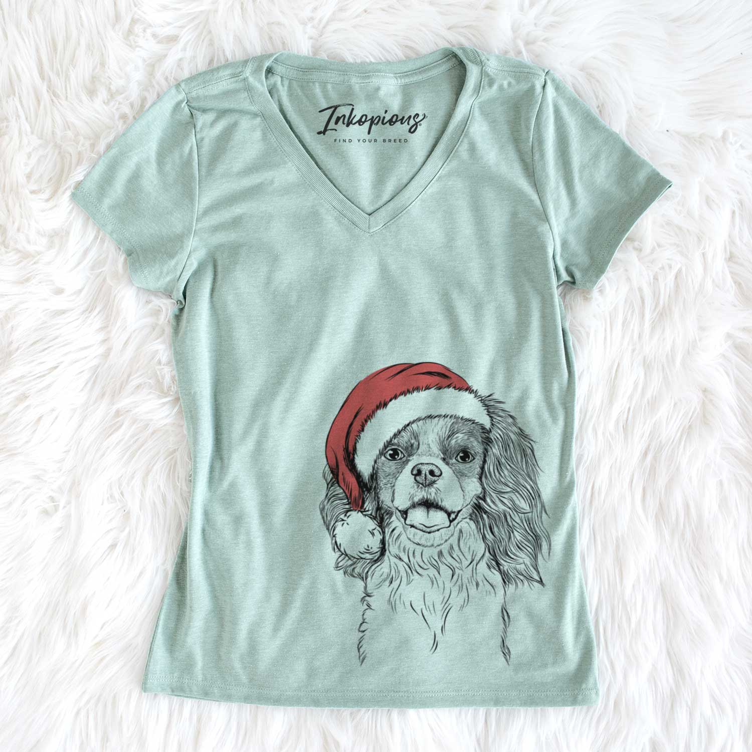 Santa Poppy the Cavalier King Charles Spaniel - Women's V-neck Shirt