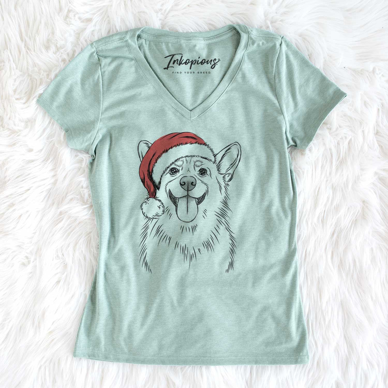 Santa Porter the Pembroke Welsh Corgi - Women's V-neck Shirt