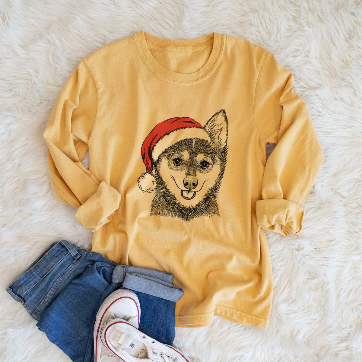 Santa Posey the Alaskan Klee Kai - Heavyweight 100% Cotton Long Sleeve