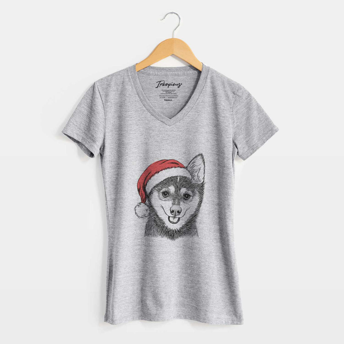 Santa Posey the Alaskan Klee Kai - Women's V-neck Shirt