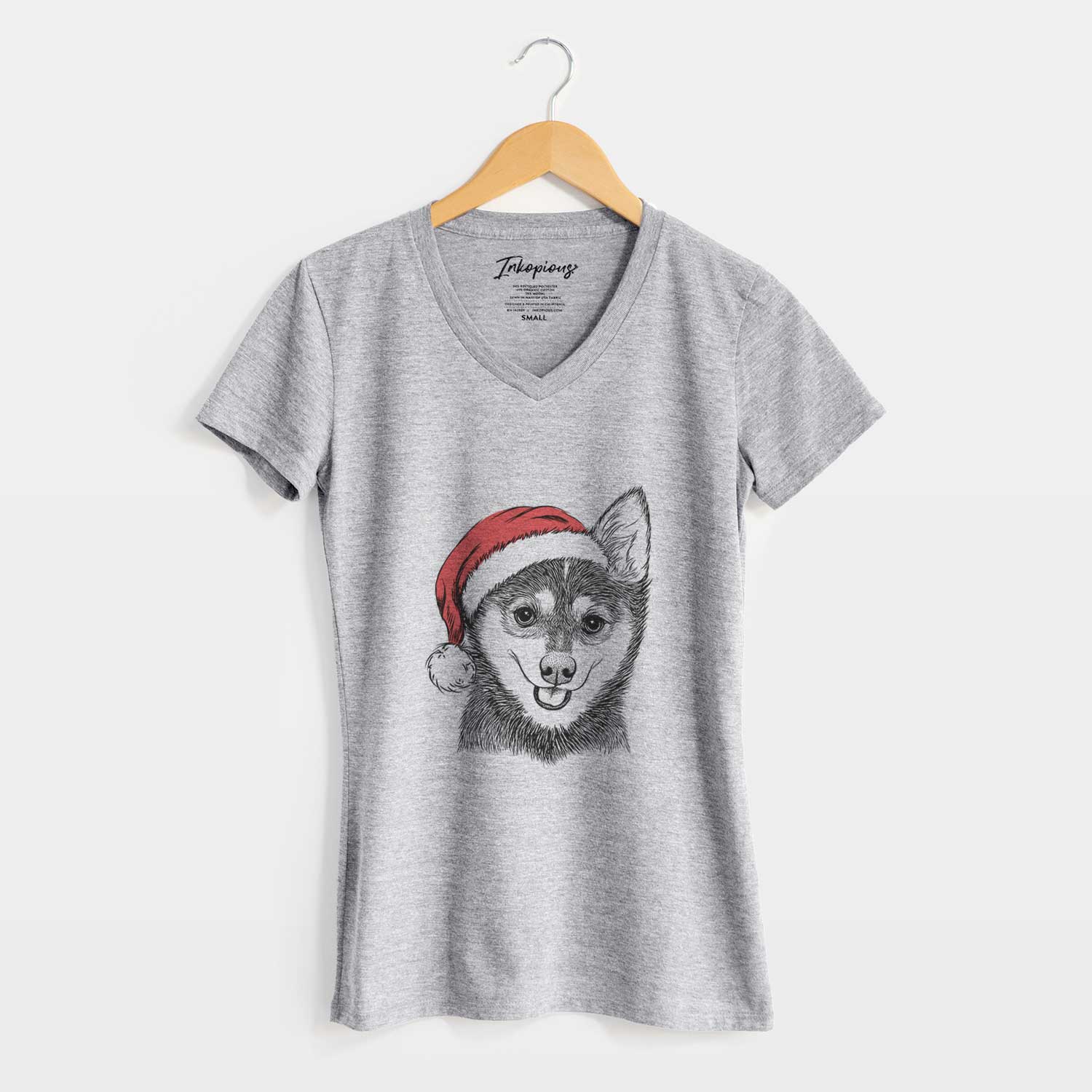 Santa Posey the Alaskan Klee Kai - Women's V-neck Shirt