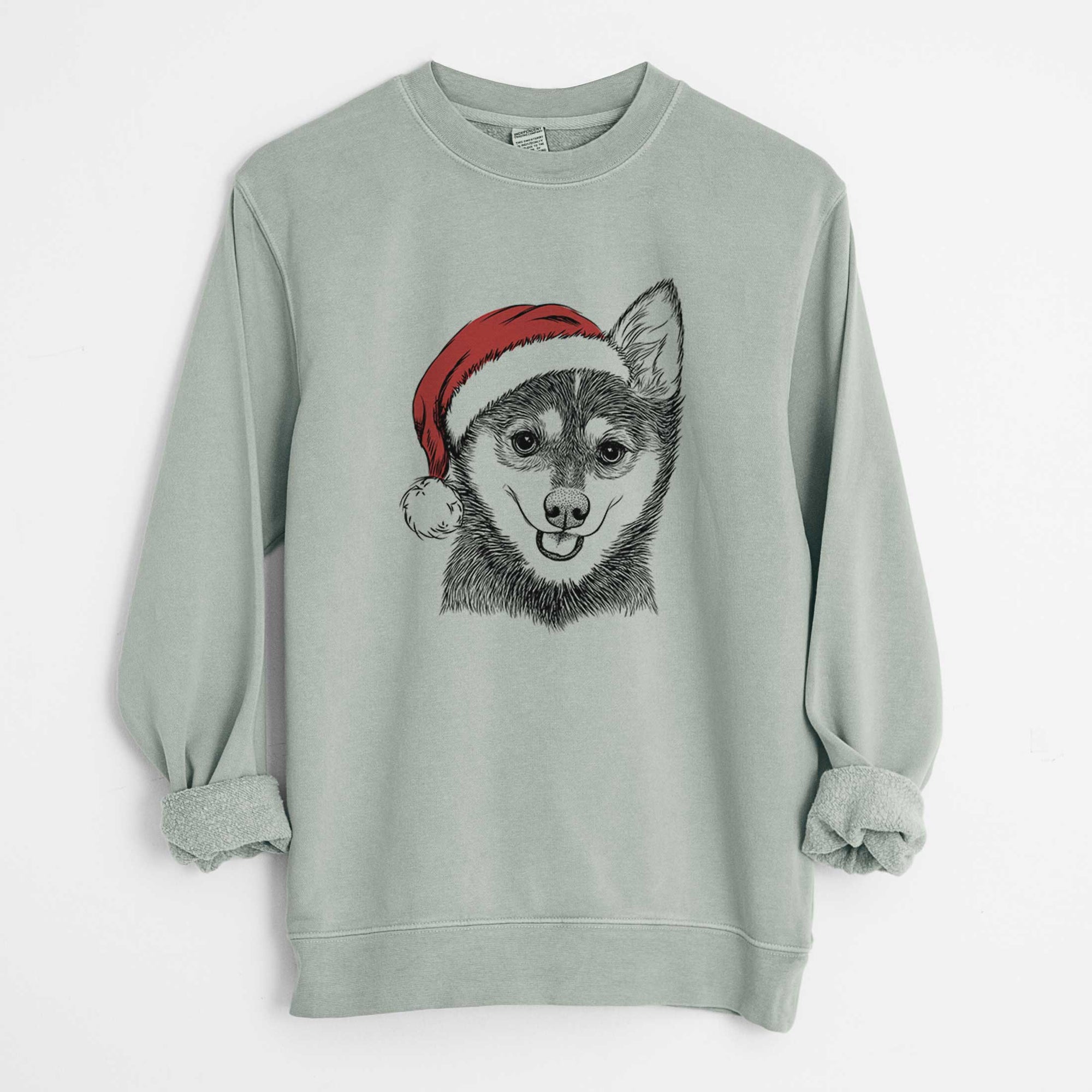 Santa Posey the Alaskan Klee Kai - Unisex Pigment Dyed Crew Sweatshirt