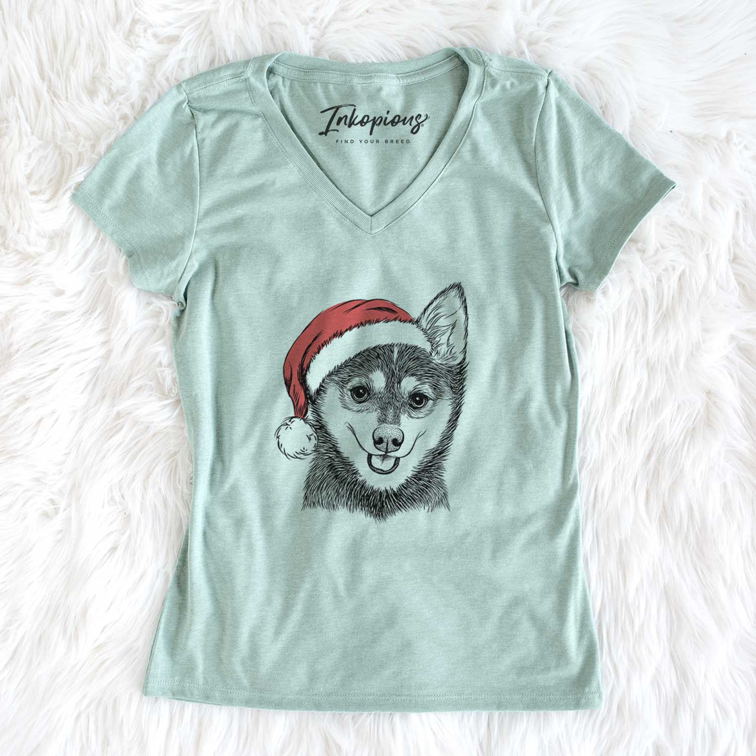 Santa Posey the Alaskan Klee Kai - Women's V-neck Shirt