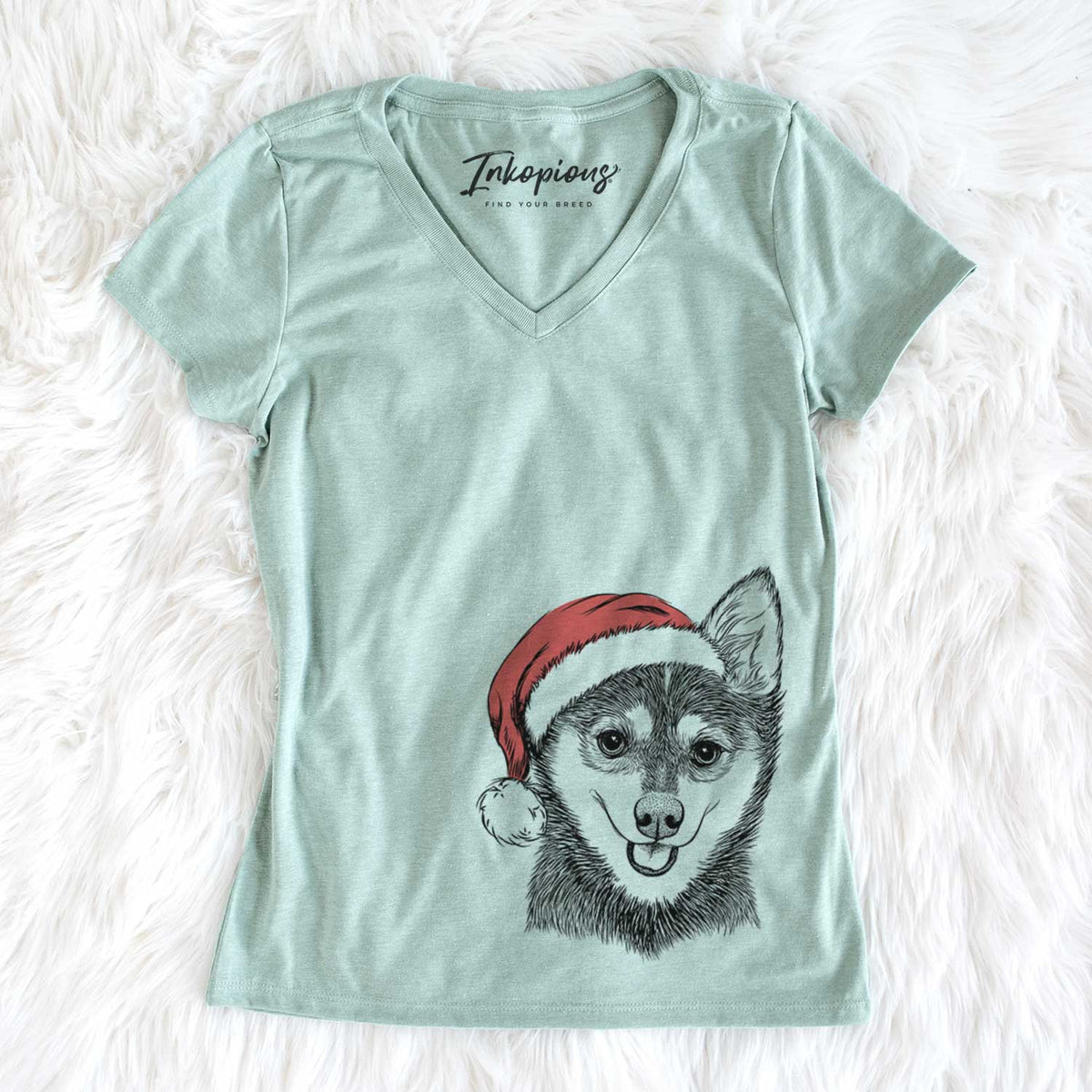 Santa Posey the Alaskan Klee Kai - Women&#39;s V-neck Shirt