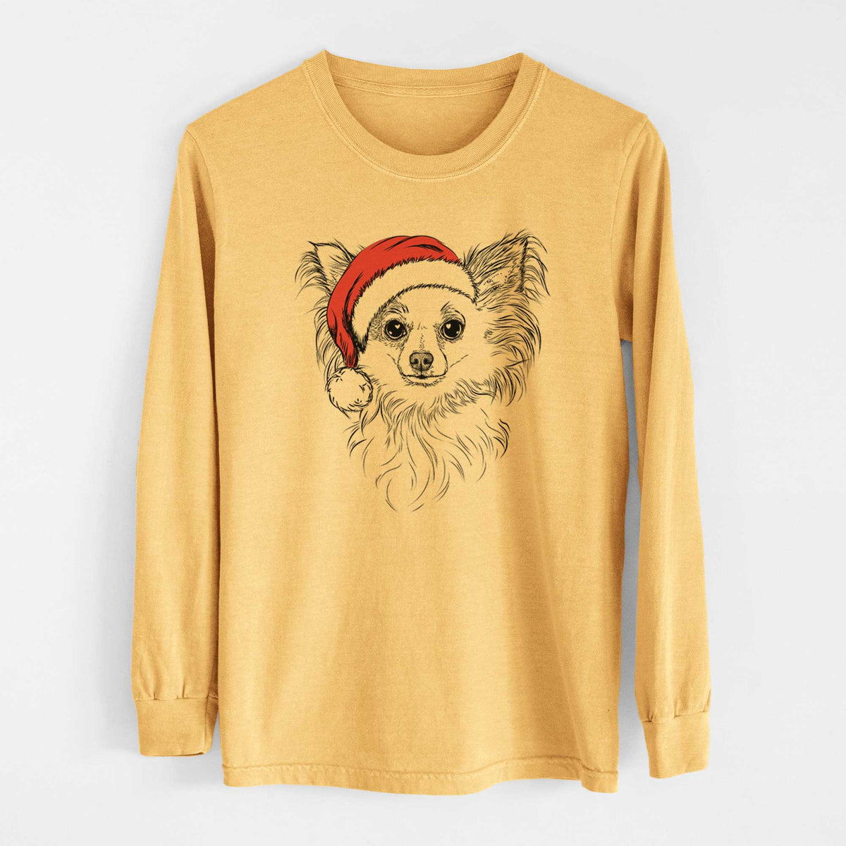 Santa Princess Ava the Long Haired Chihuahua - Heavyweight 100% Cotton Long Sleeve