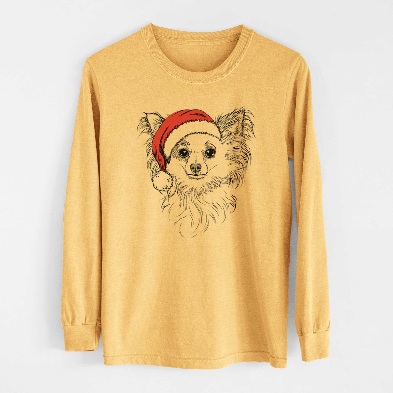 Santa Princess Ava the Long Haired Chihuahua - Heavyweight 100% Cotton Long Sleeve