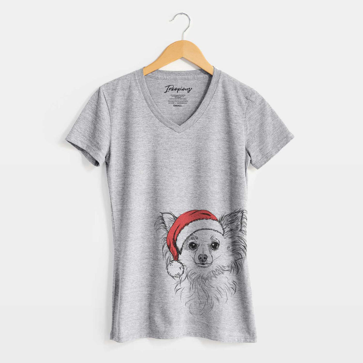 Santa Princess Ava the Long Haired Chihuahua - Women's V-neck Shirt