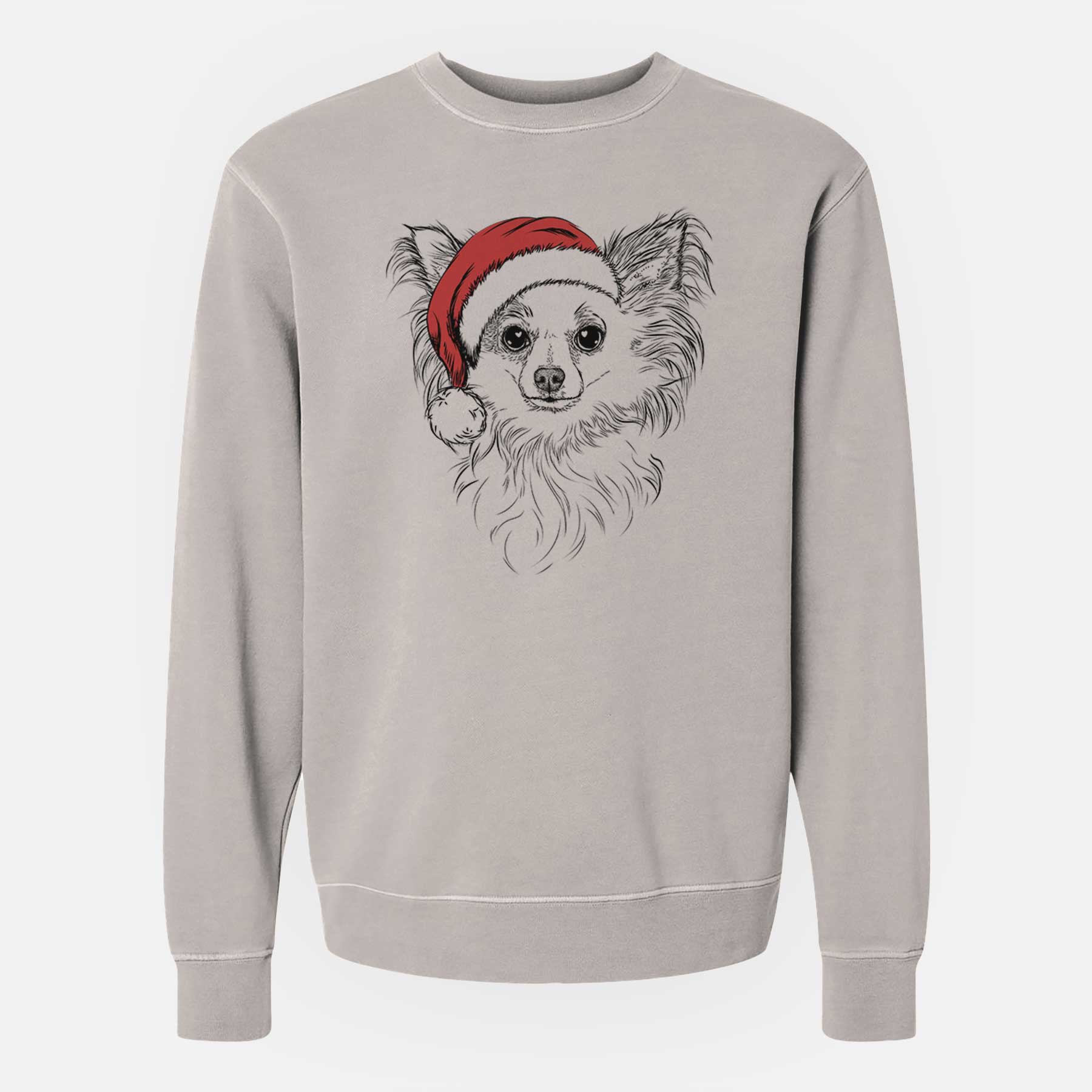 Santa Princess Ava the Long Haired Chihuahua - Unisex Pigment Dyed Crew Sweatshirt