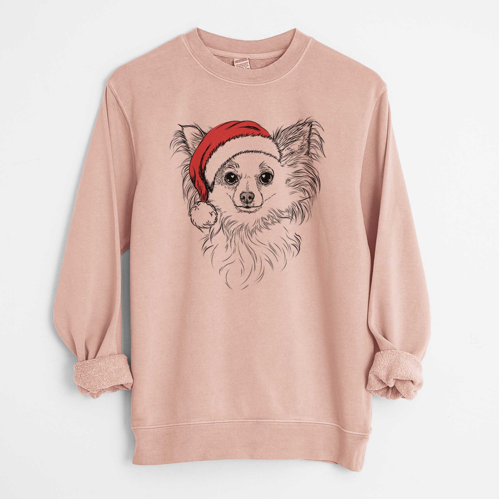 Santa Princess Ava the Long Haired Chihuahua - Unisex Pigment Dyed Crew Sweatshirt