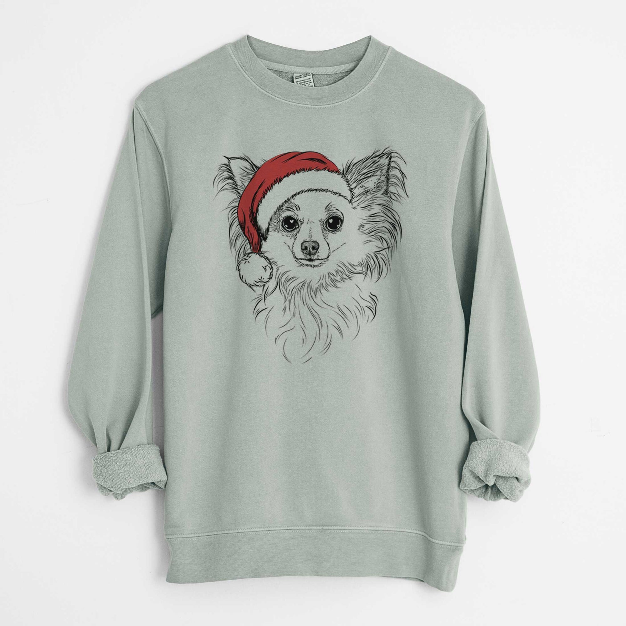 Santa Princess Ava the Long Haired Chihuahua - Unisex Pigment Dyed Crew Sweatshirt