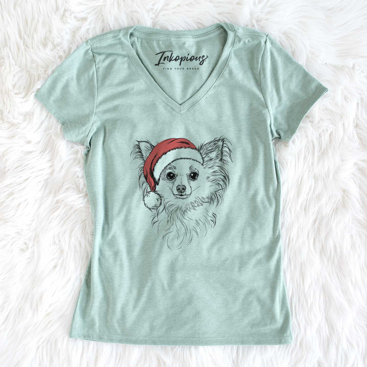 Santa Princess Ava the Long Haired Chihuahua - Women's V-neck Shirt