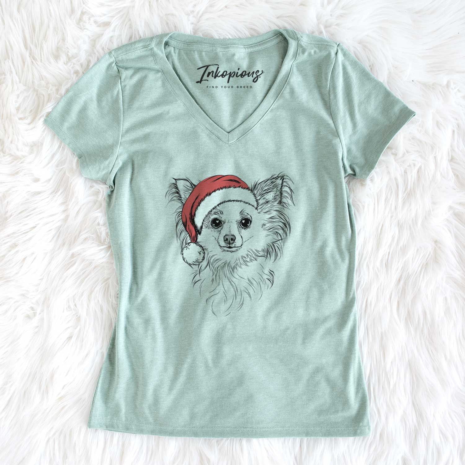 Santa Princess Ava the Long Haired Chihuahua - Women's V-neck Shirt