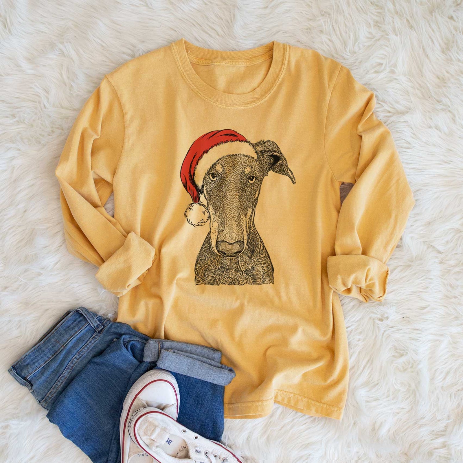 Santa Princess Fiona the Doberman Pinscher - Heavyweight 100% Cotton Long Sleeve