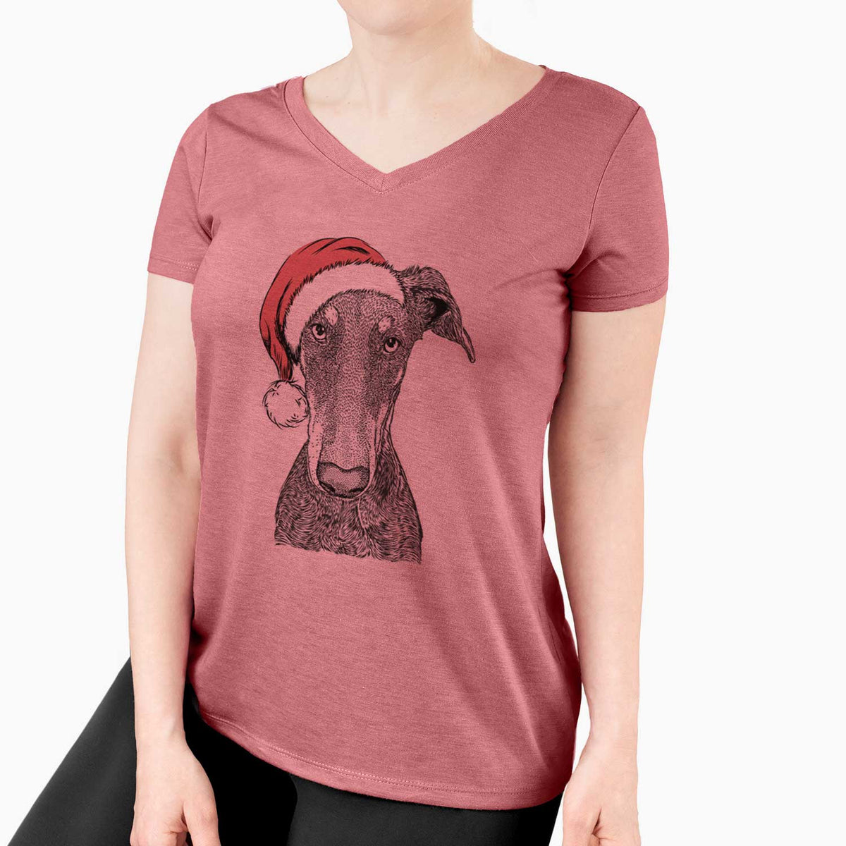 Santa Princess Fiona the Doberman Pinscher - Women's V-neck Shirt