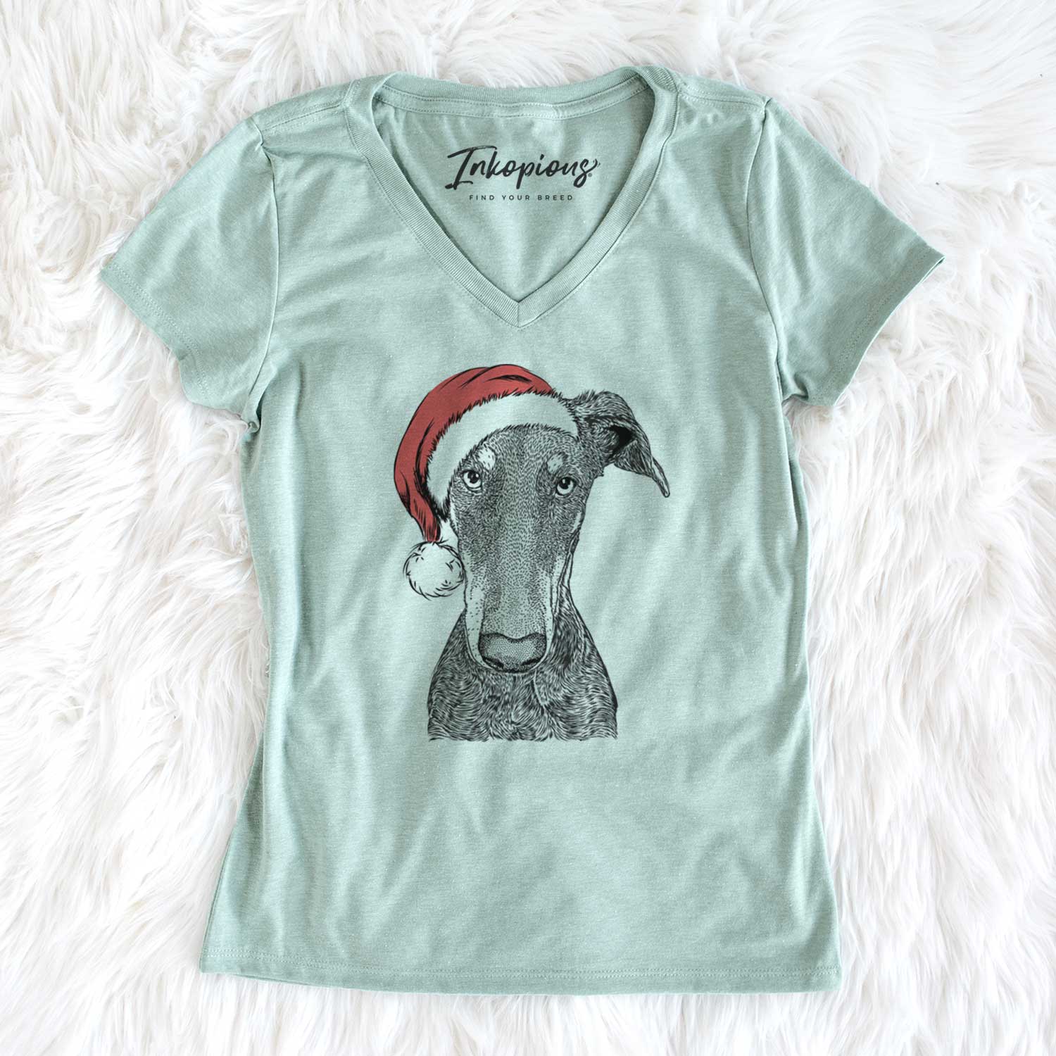 Santa Princess Fiona the Doberman Pinscher - Women's V-neck Shirt