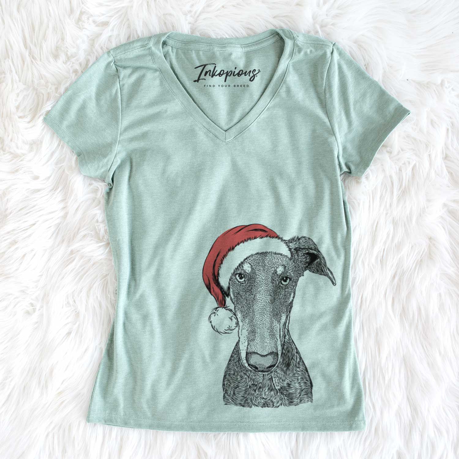 Santa Princess Fiona the Doberman Pinscher - Women's V-neck Shirt