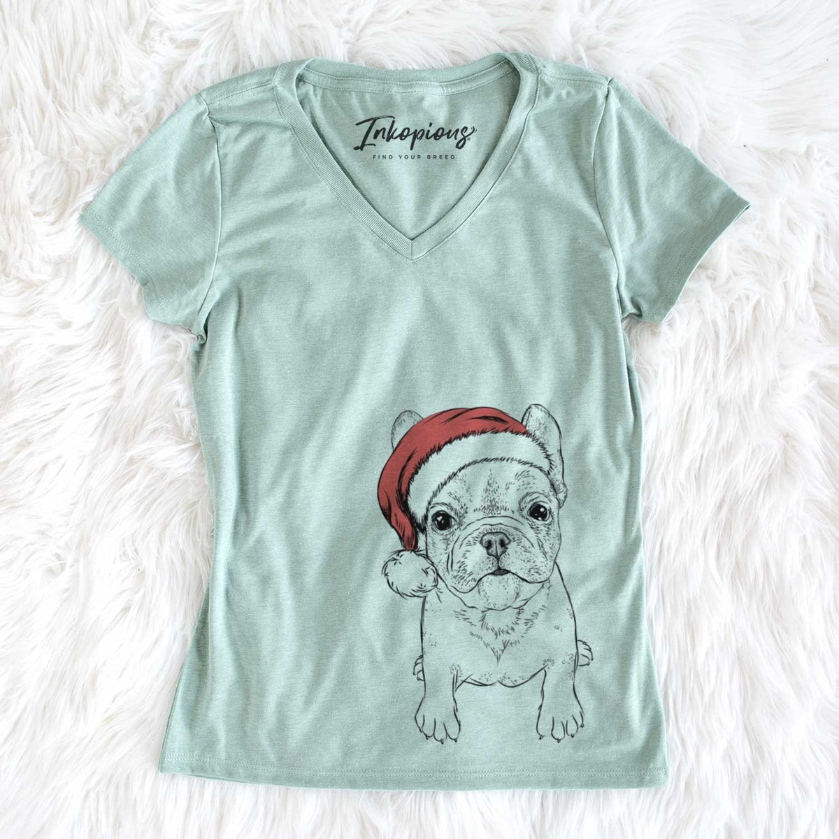 Santa Puppy Pierre the French Bulldog - Women&#39;s V-neck Shirt