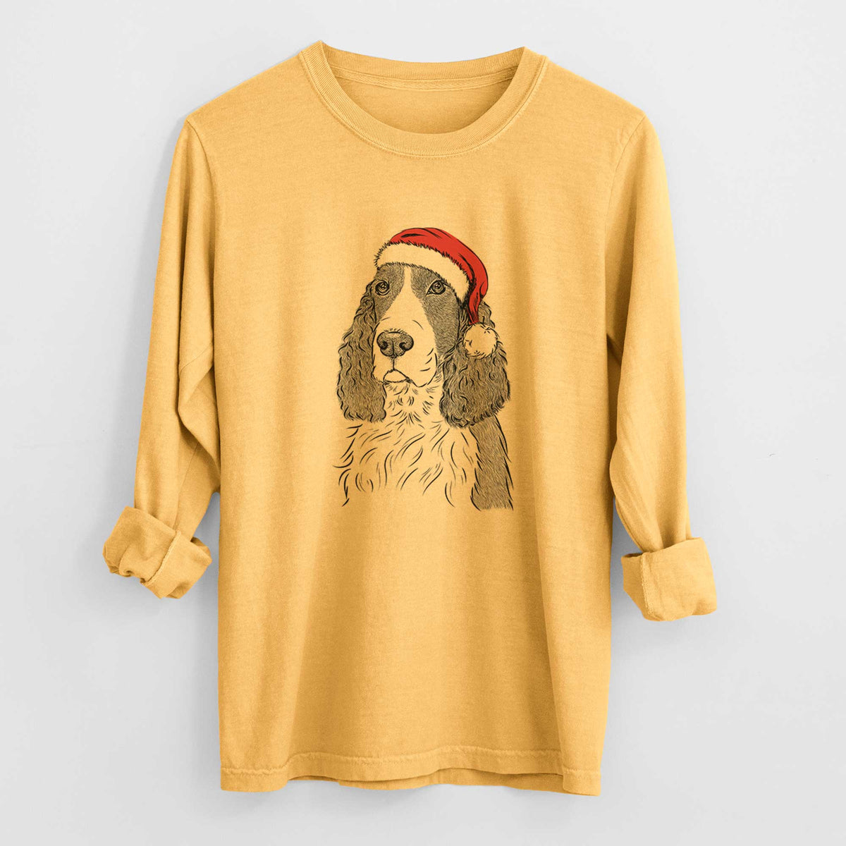 Santa Quincy the English Springer Spaniel - Heavyweight 100% Cotton Long Sleeve