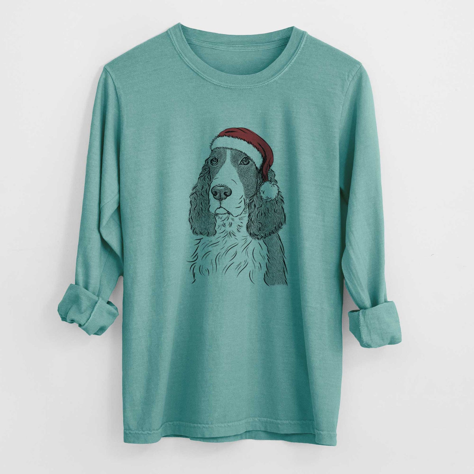 Santa Quincy the English Springer Spaniel - Heavyweight 100% Cotton Long Sleeve