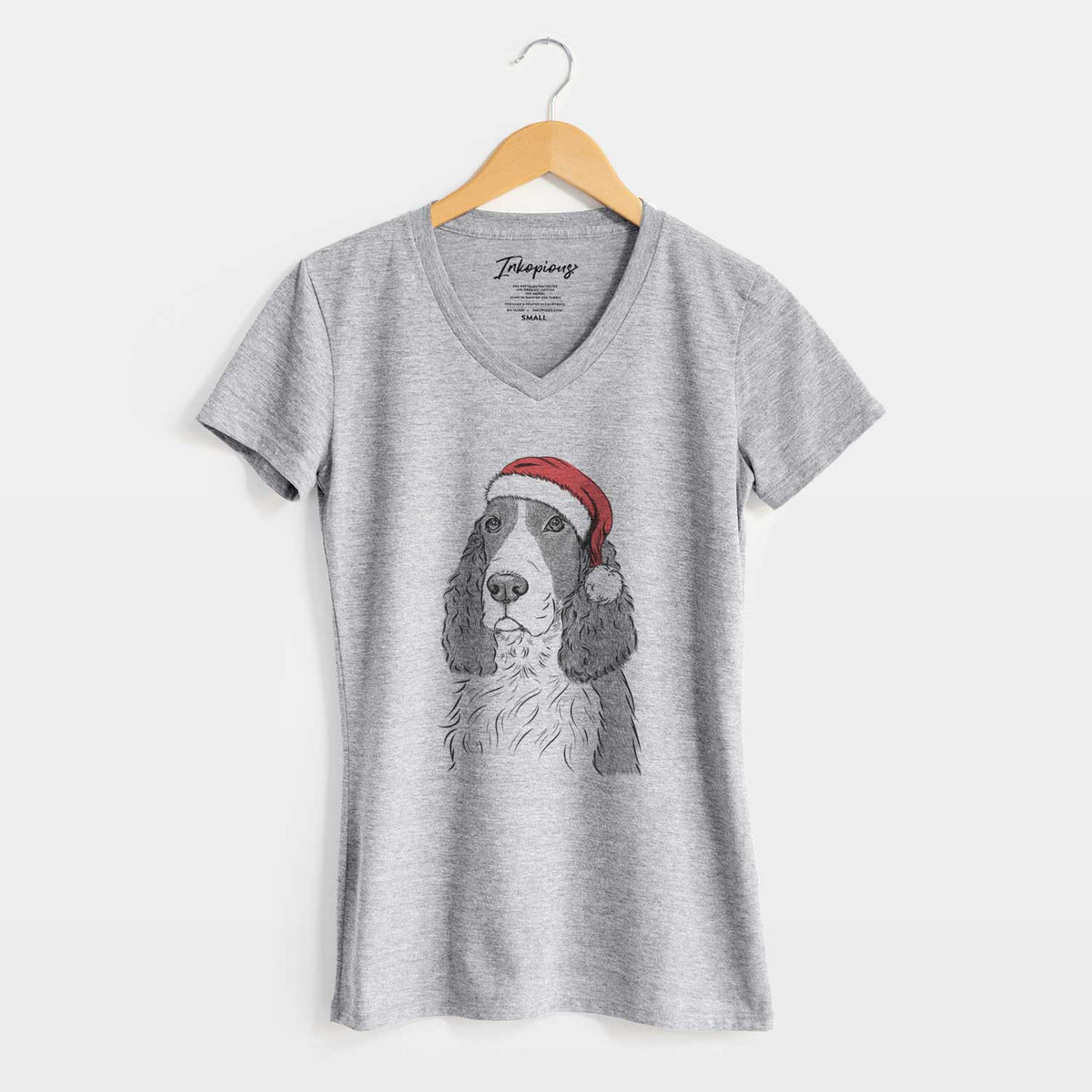 Santa Quincy the English Springer Spaniel - Women's V-neck Shirt