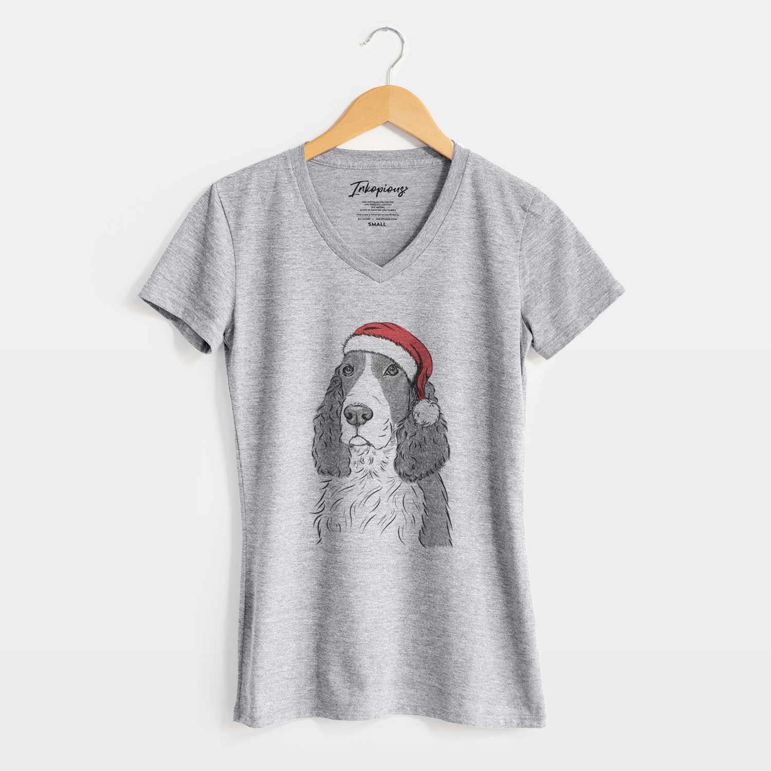 Santa Quincy the English Springer Spaniel - Women's V-neck Shirt