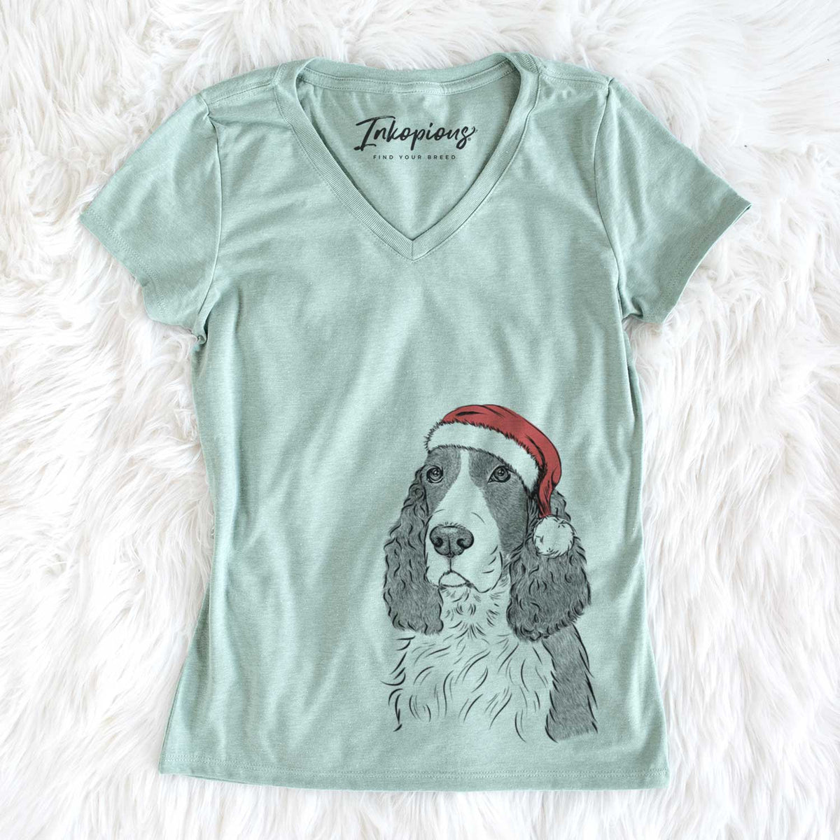 Santa Quincy the English Springer Spaniel - Women's V-neck Shirt