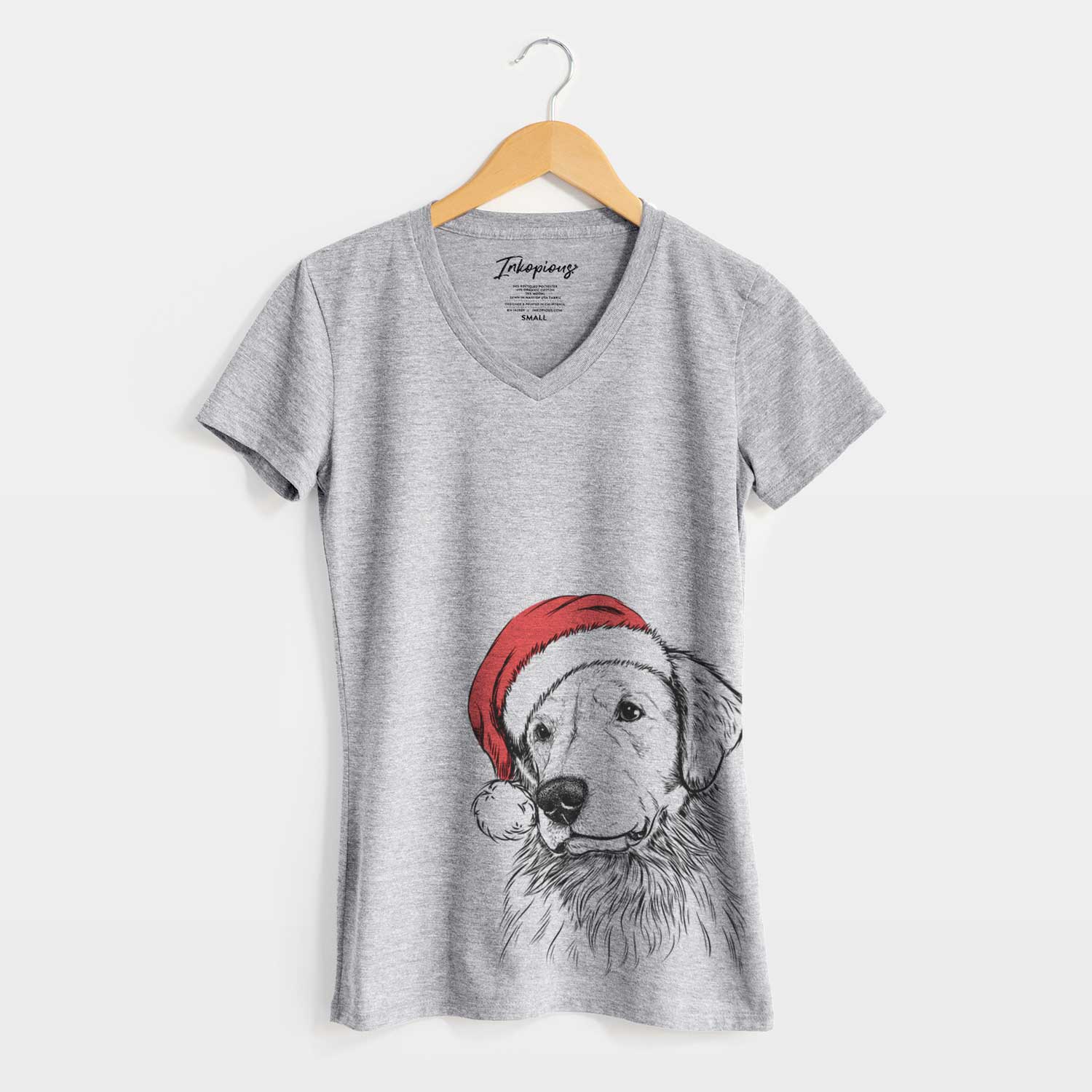 Santa Quinn the Golden Retriever - Women's V-neck Shirt