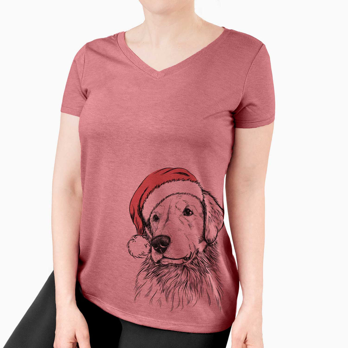 Santa Quinn the Golden Retriever - Women's V-neck Shirt