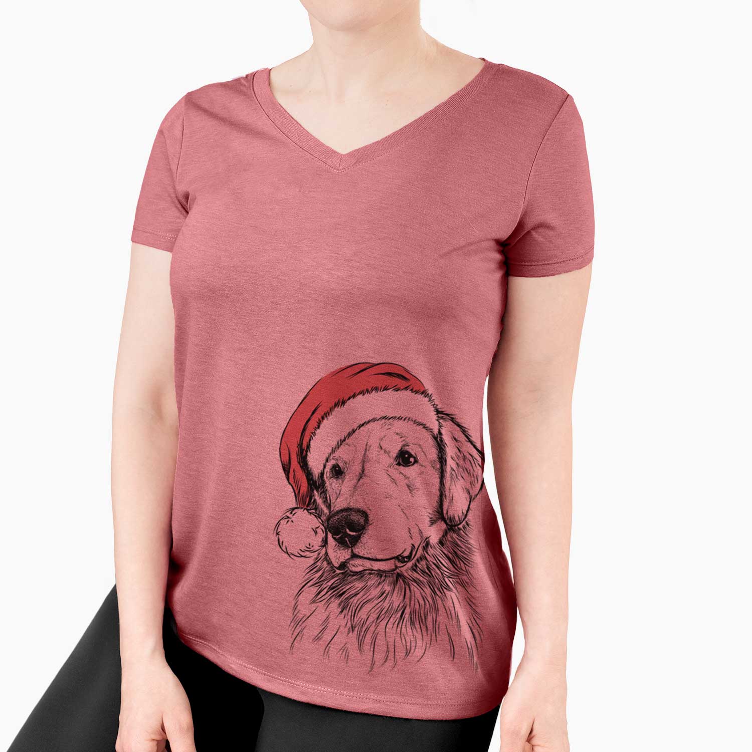 Santa Quinn the Golden Retriever - Women's V-neck Shirt