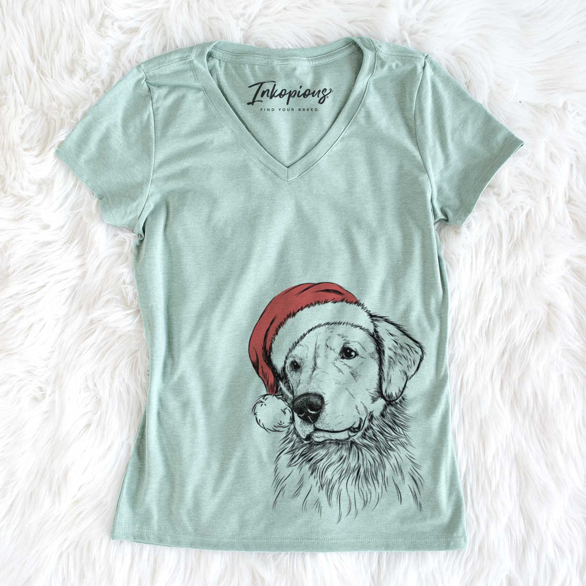 Santa Quinn the Golden Retriever - Women&#39;s V-neck Shirt