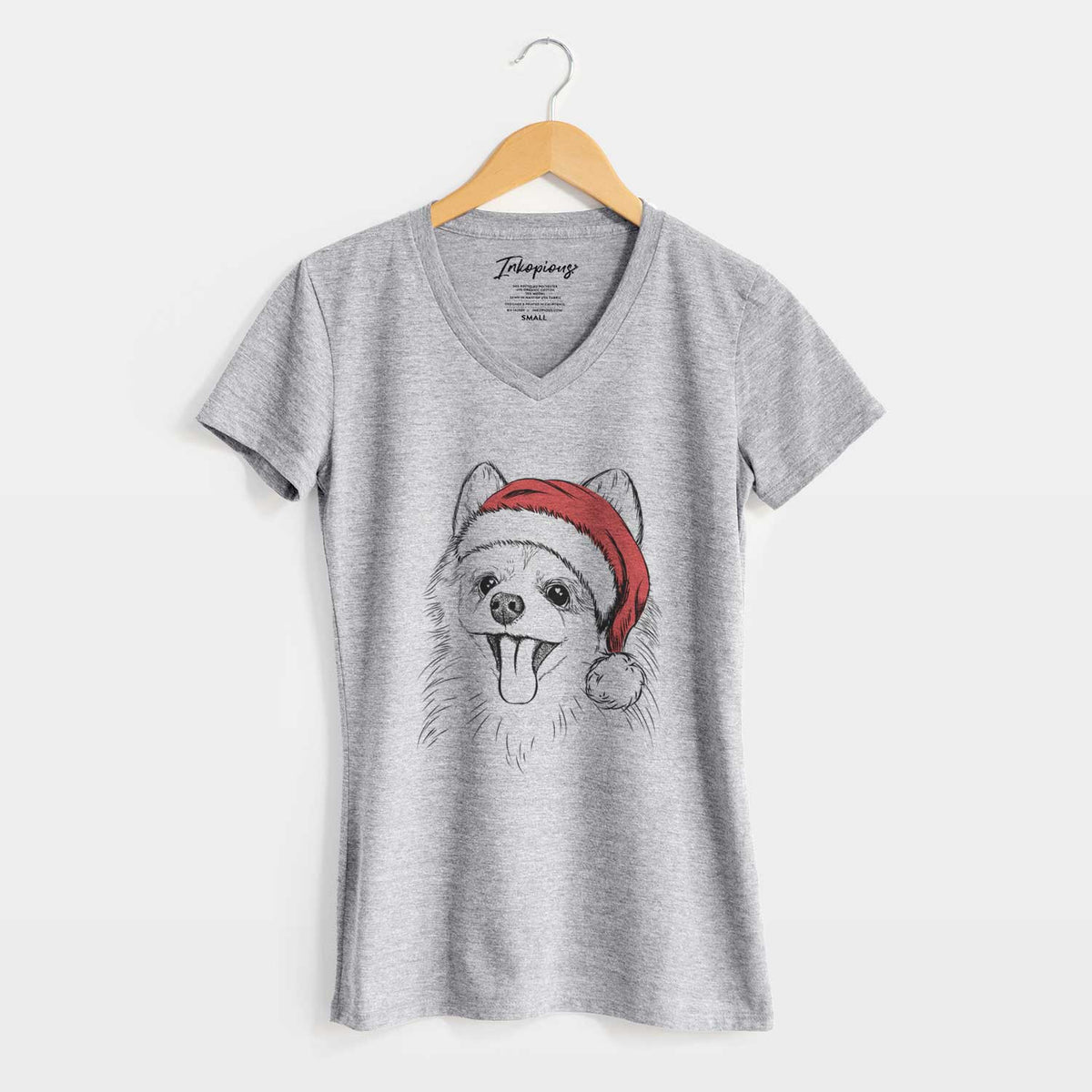 Santa Quinn the Pomeranian - Women's V-neck Shirt