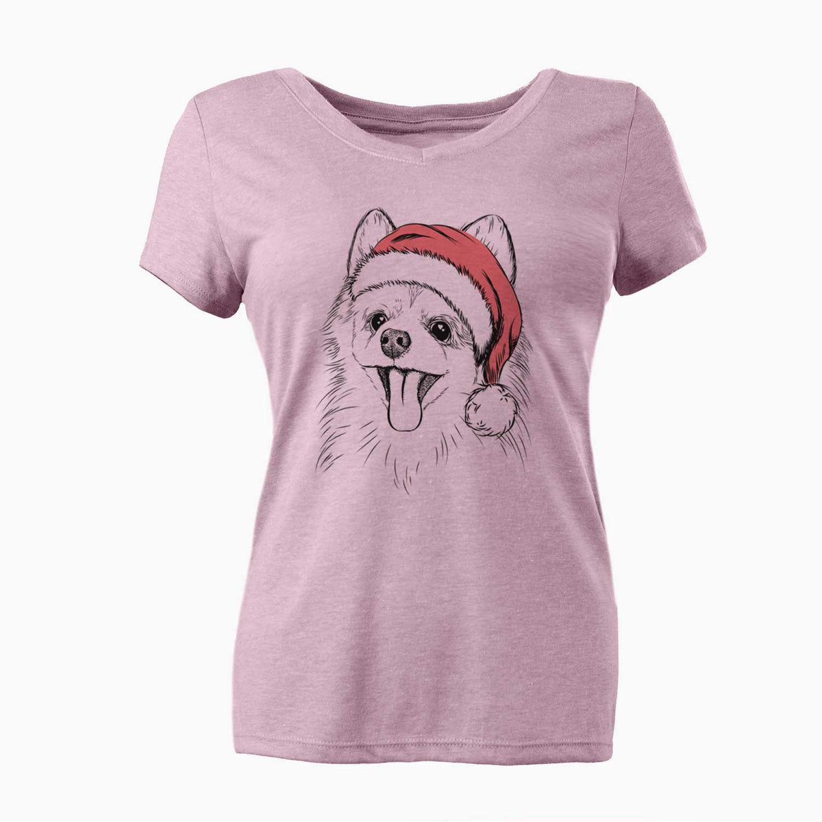 Santa Quinn the Pomeranian - Women's V-neck Shirt
