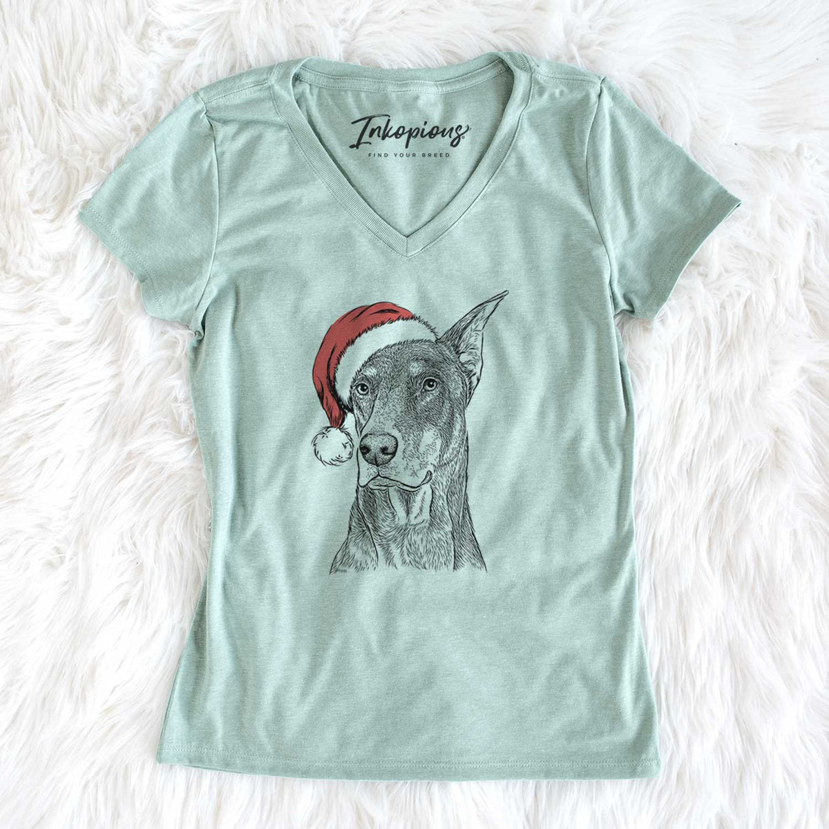 Santa RJ the Doberman Pinscher - Women's V-neck Shirt