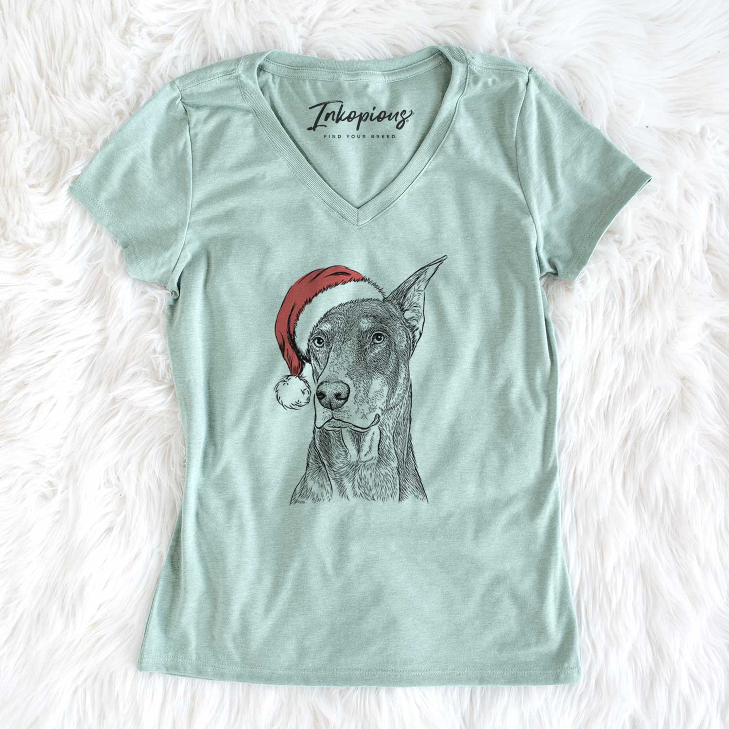 Santa RJ the Doberman Pinscher - Women's V-neck Shirt