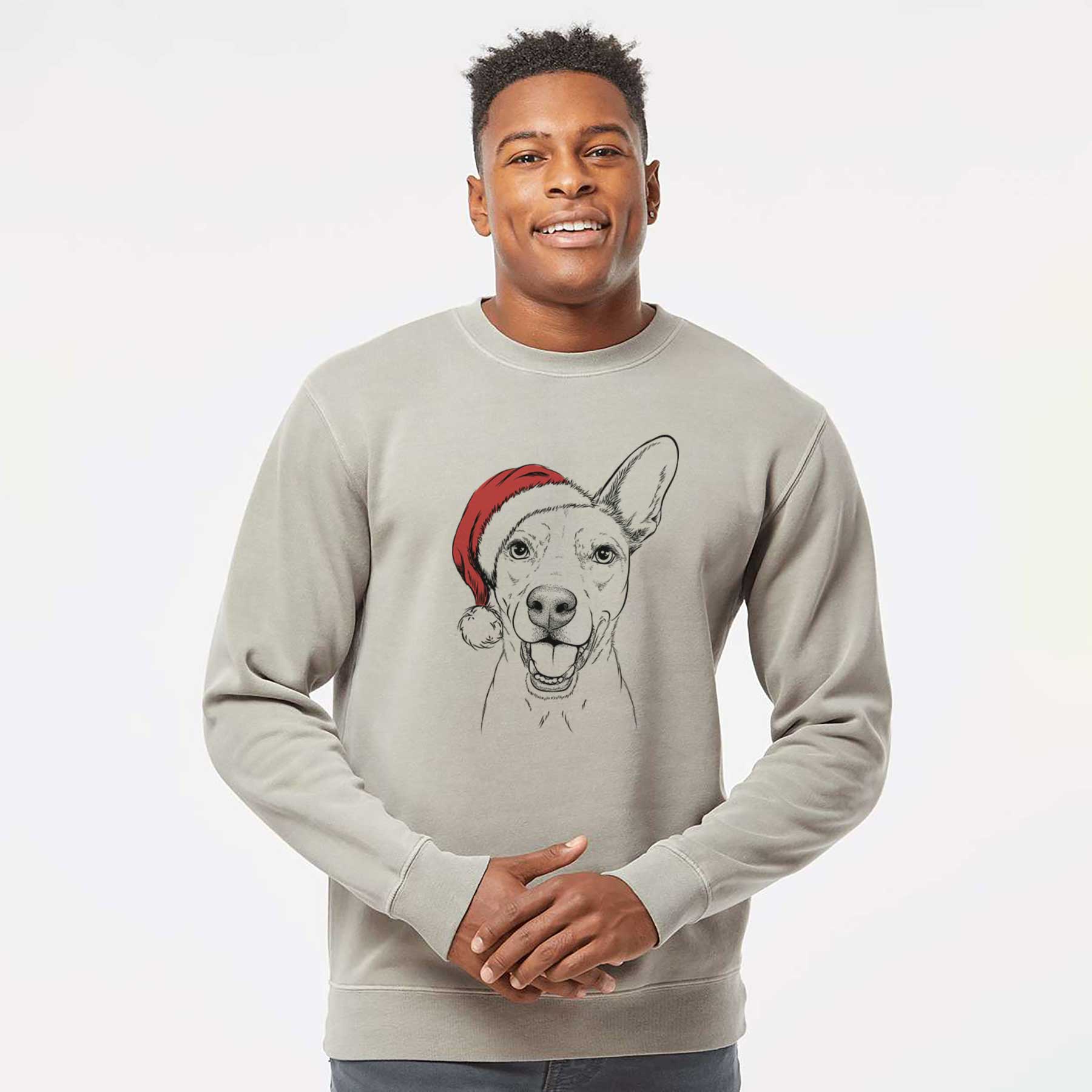 Santa Radar the Pitbull Mix - Unisex Pigment Dyed Crew Sweatshirt