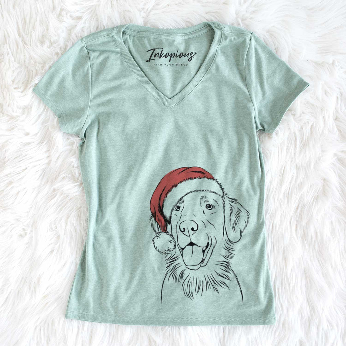 Santa Raisin the Flat Coated Retriever - Women&#39;s V-neck Shirt