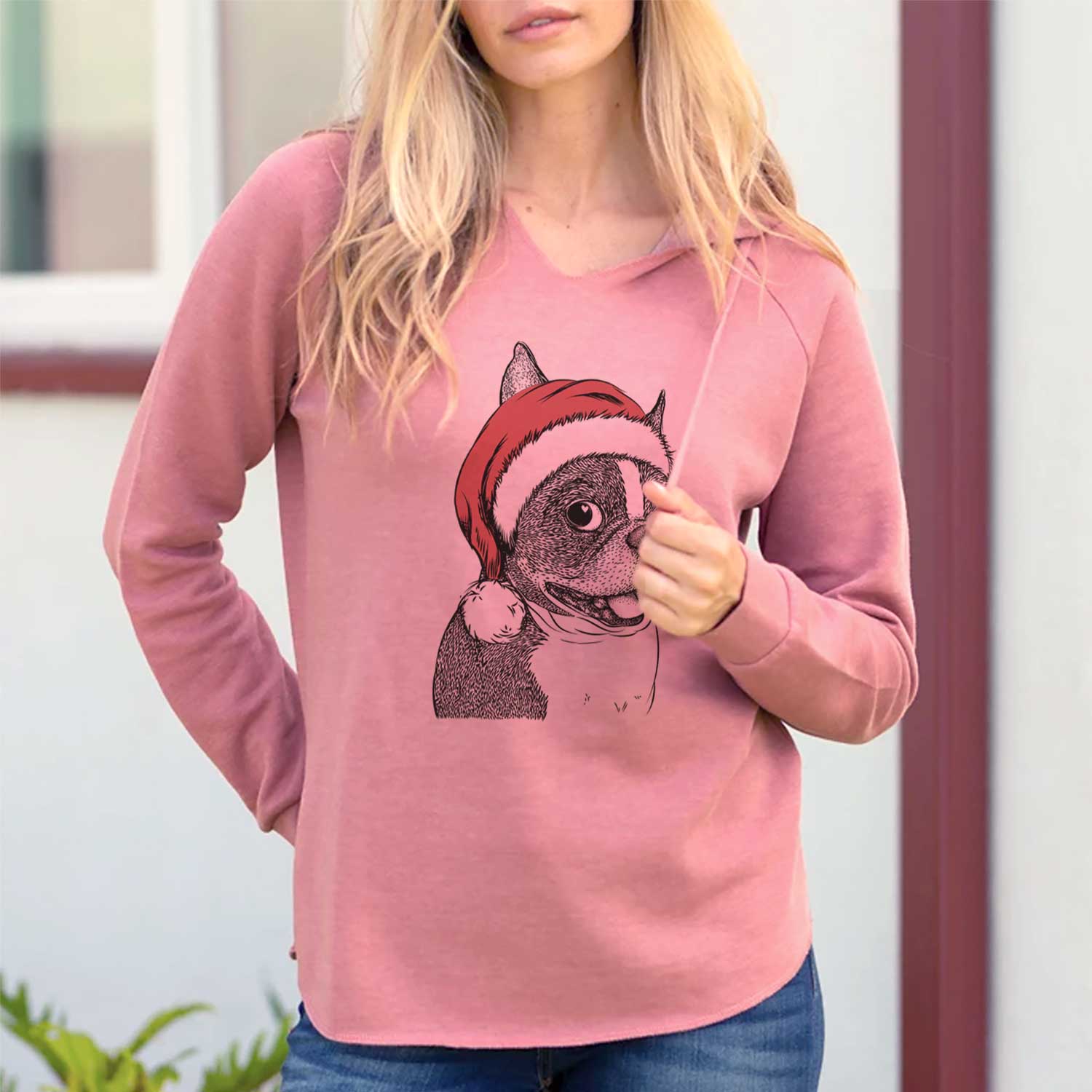 Santa Ralphie the Boston Terrier - Cali Wave Hooded Sweatshirt