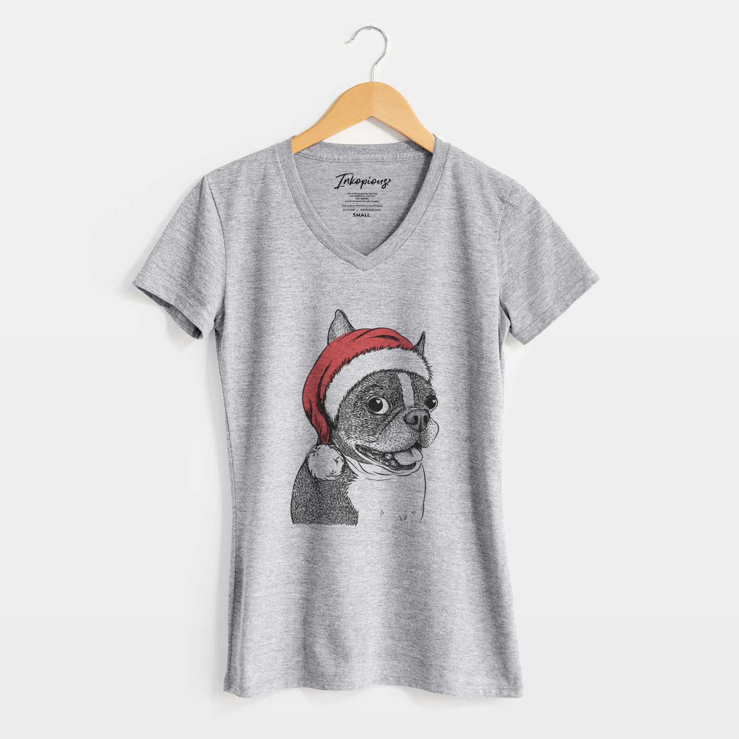 Santa Ralphie the Boston Terrier - Women's V-neck Shirt