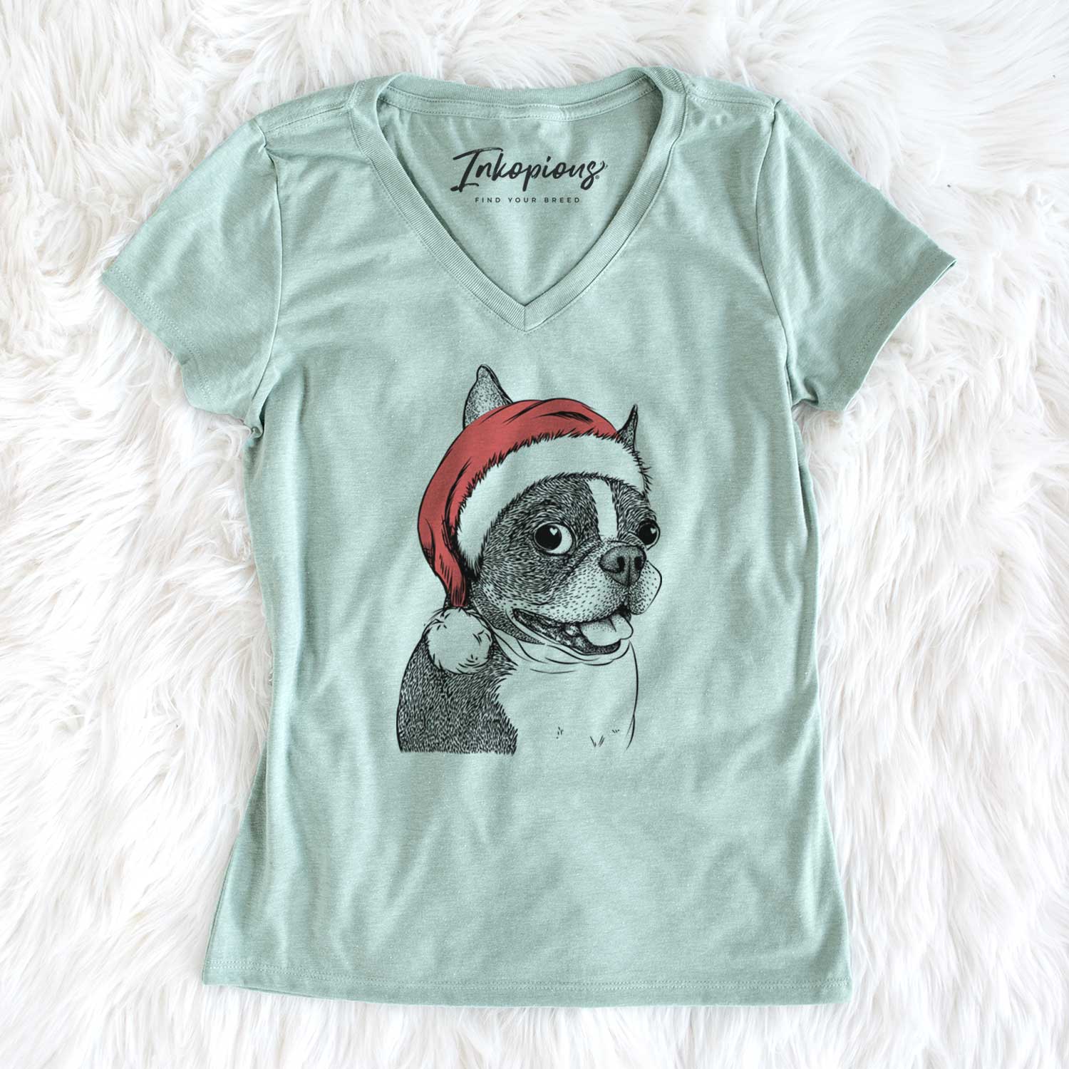 Santa Ralphie the Boston Terrier - Women's V-neck Shirt