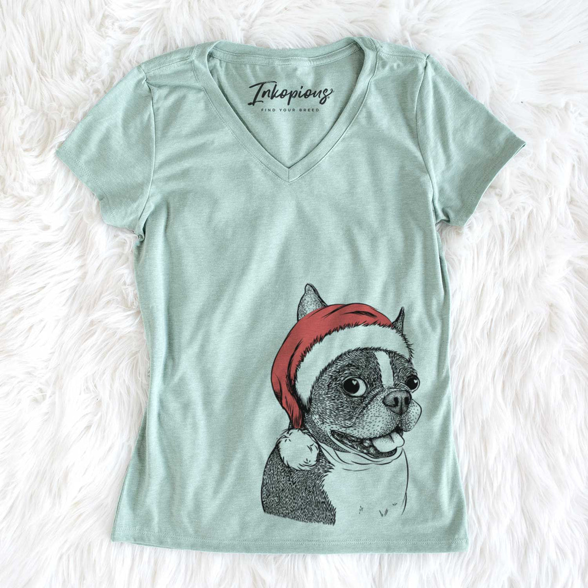 Santa Ralphie the Boston Terrier - Women&#39;s V-neck Shirt