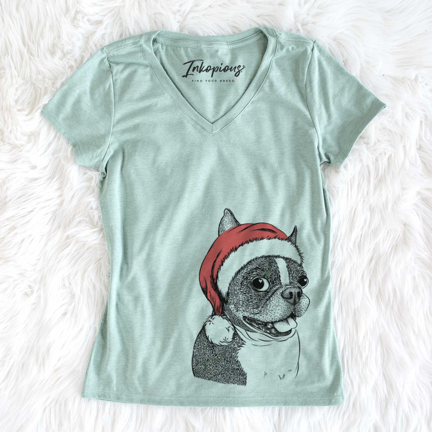 Santa Ralphie the Boston Terrier - Women's V-neck Shirt