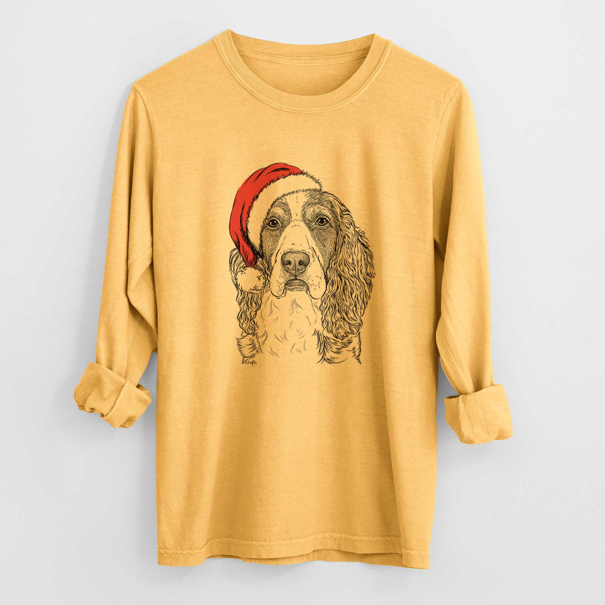 Santa Red the English Springer Spaniel - Heavyweight 100% Cotton Long Sleeve