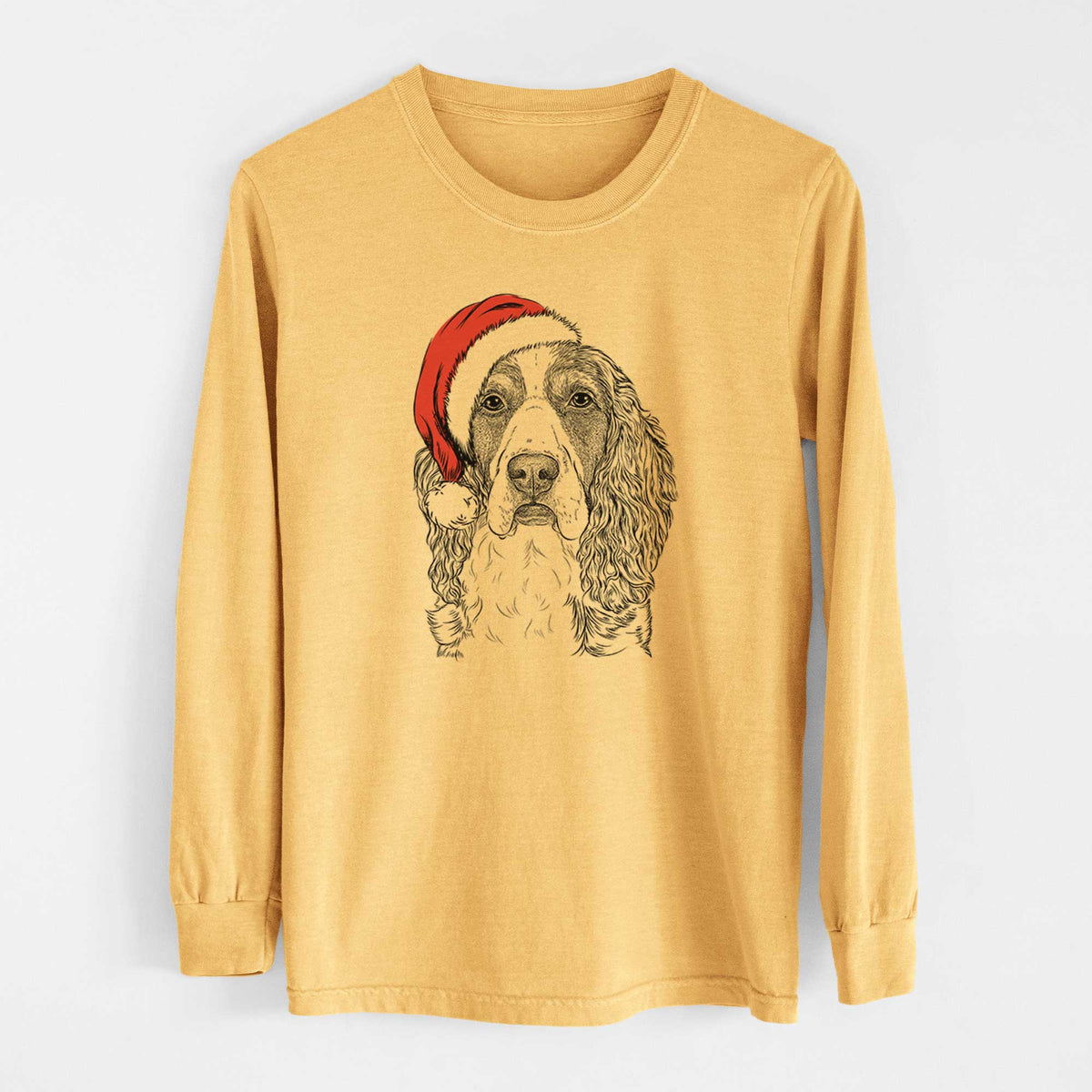 Santa Red the English Springer Spaniel - Heavyweight 100% Cotton Long Sleeve