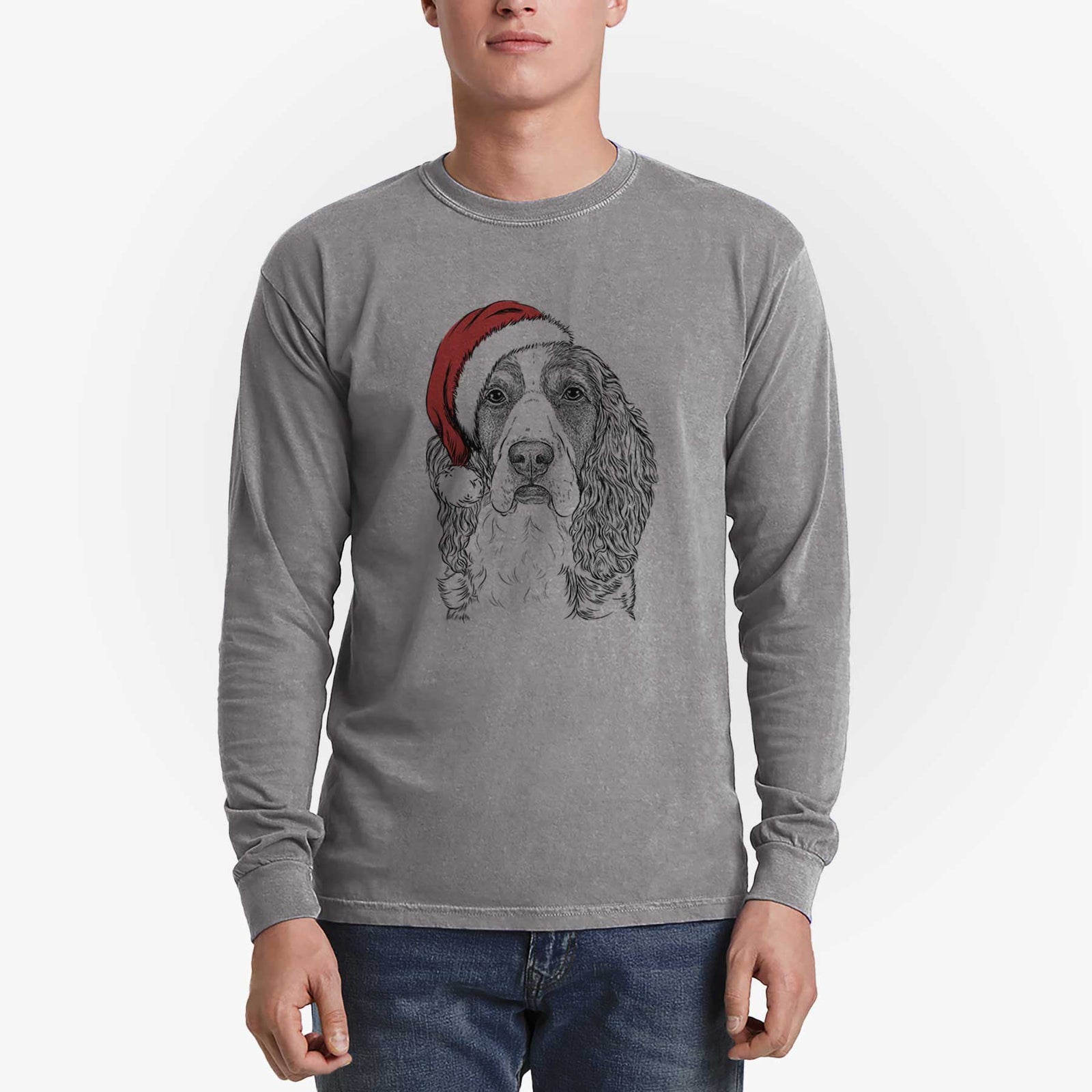 Santa Red the English Springer Spaniel - Heavyweight 100% Cotton Long Sleeve