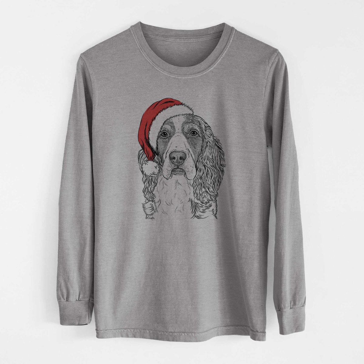 Santa Red the English Springer Spaniel - Heavyweight 100% Cotton Long Sleeve