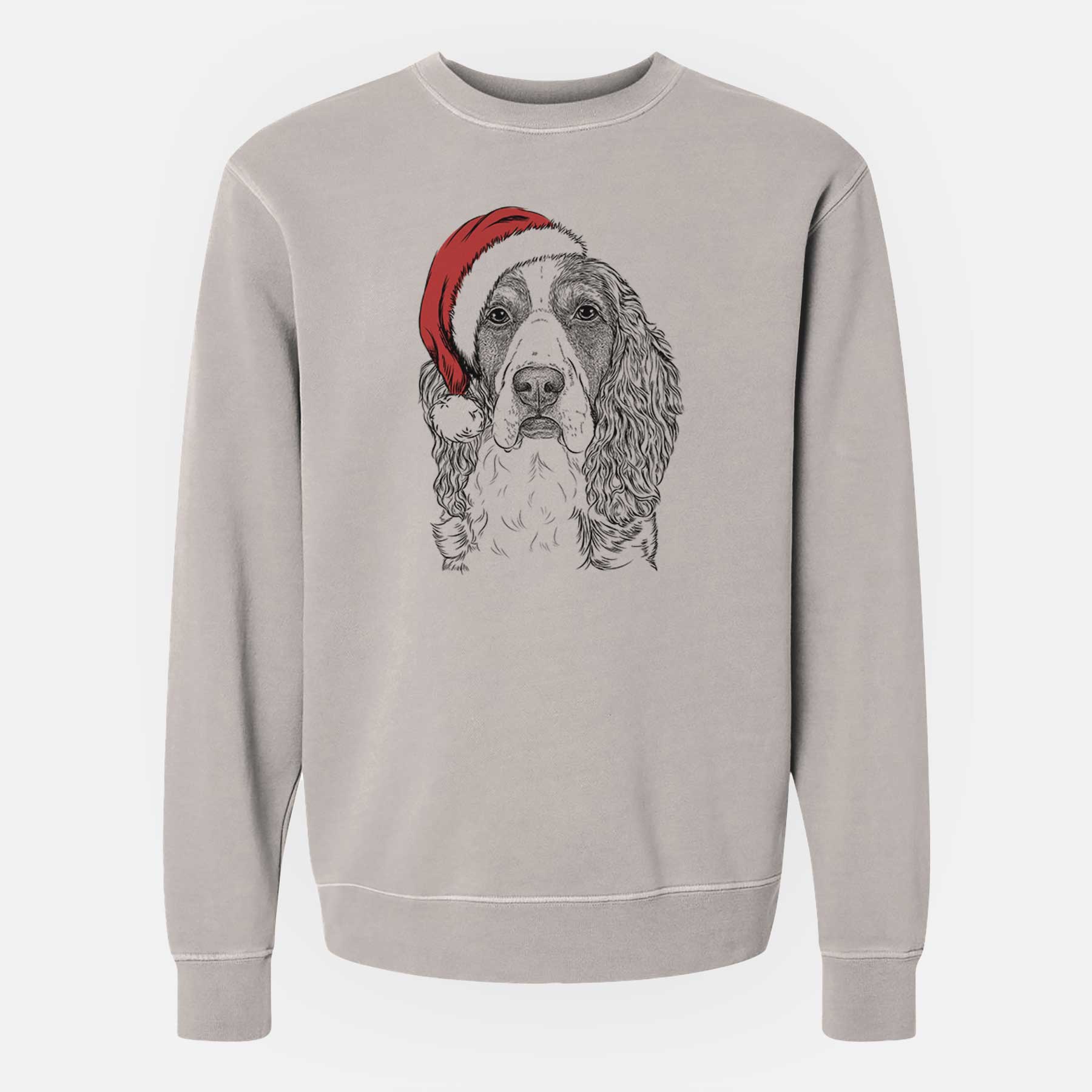 Santa Red the English Springer Spaniel - Unisex Pigment Dyed Crew Sweatshirt