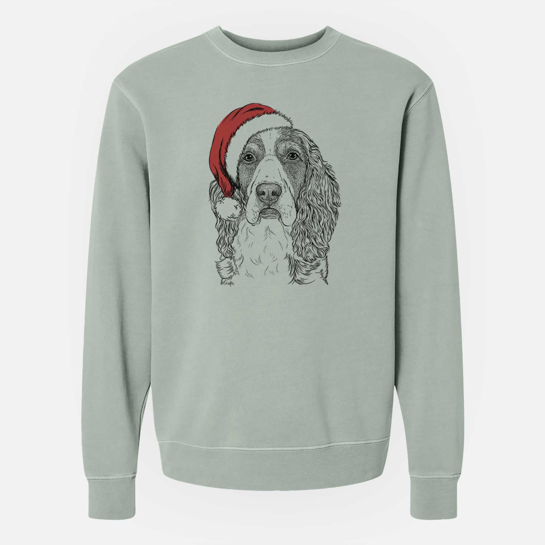 Santa Red the English Springer Spaniel - Unisex Pigment Dyed Crew Sweatshirt