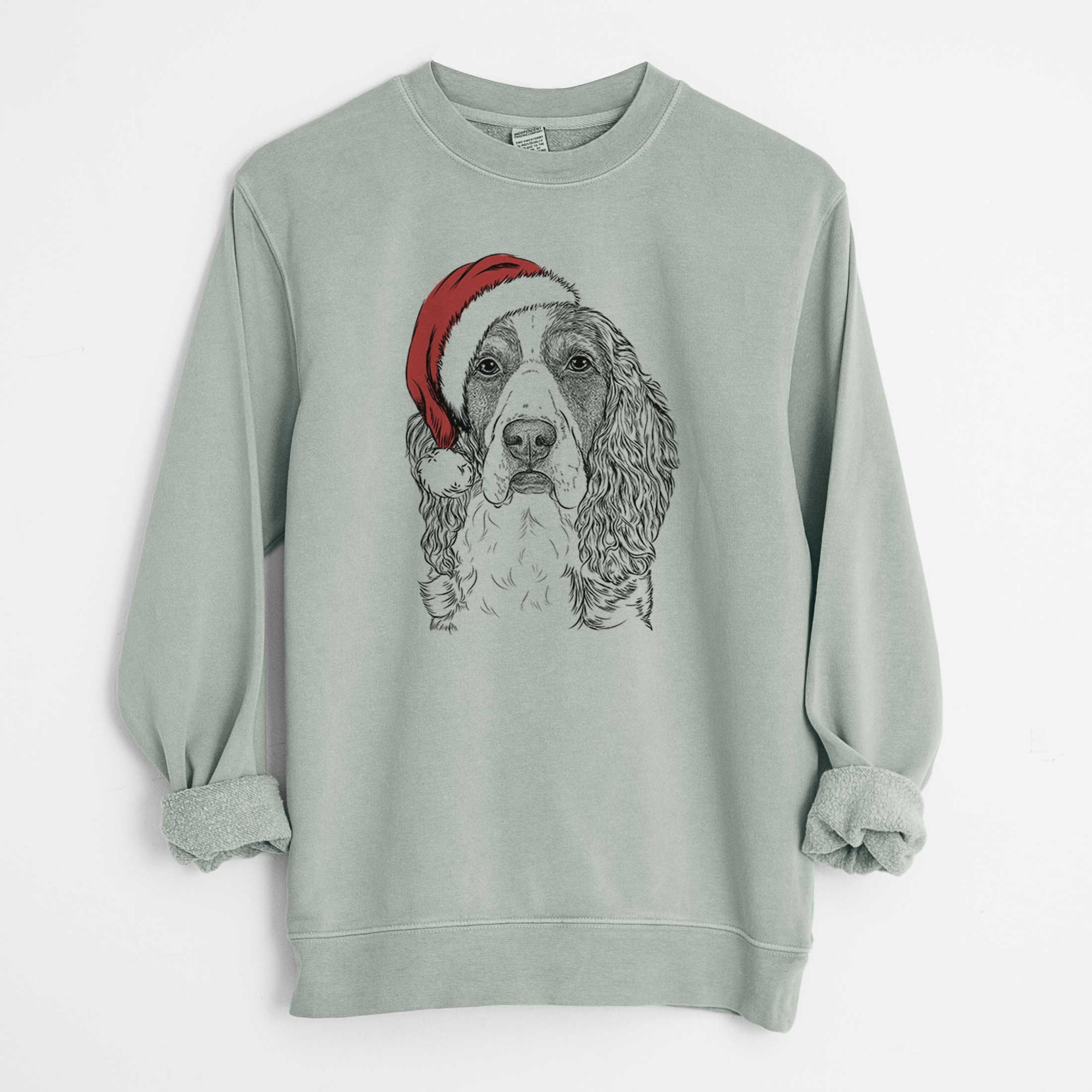 Santa Red the English Springer Spaniel - Unisex Pigment Dyed Crew Sweatshirt