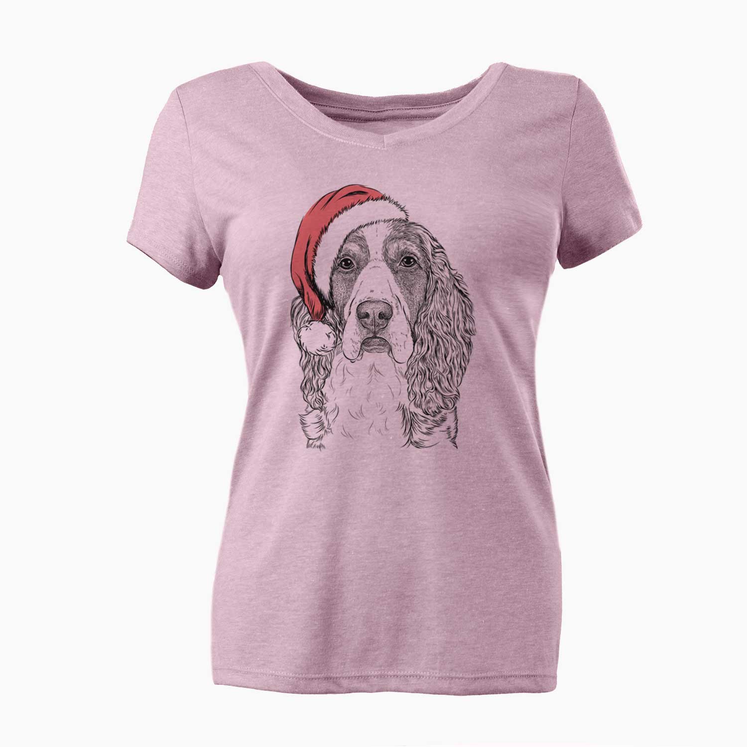 Santa Red the English Springer Spaniel - Women's V-neck Shirt