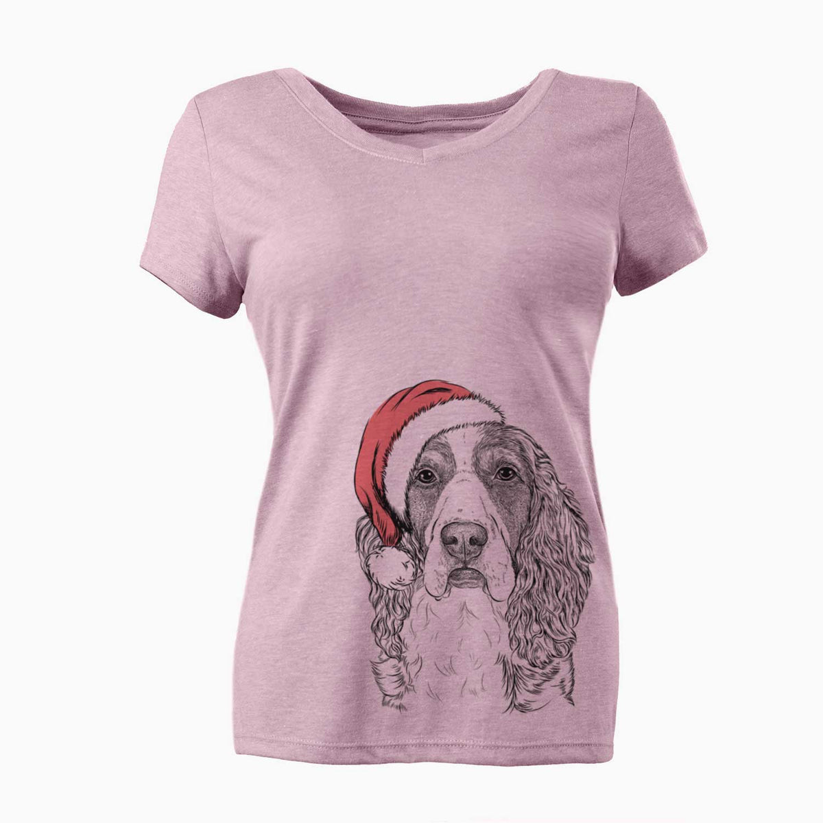 Santa Red the English Springer Spaniel - Women's V-neck Shirt